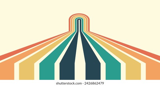 Abstract background of rainbow groovy Wavy Line design in 1970s Hippie Retro style. Vector pattern ready to use for cloth, textile, wrap and other.