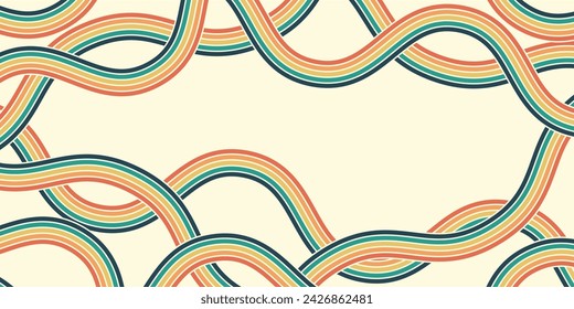 Fondo abstracto del arco iris groovy diseño de línea ondulada en 1970 estilo Hippie Retro. Patrón vectorial listo para usar para tela, textil, envoltura y otros.