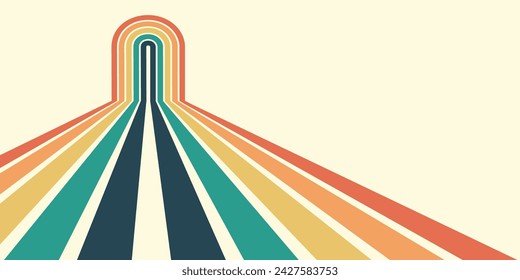 Abstract background of rainbow groovy Wavy Line design in 1970s Hippie Retro style. Vector pattern ready to use for cloth, textile, wrap and other.