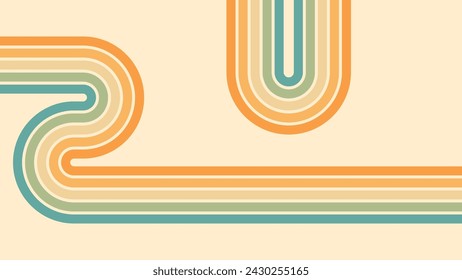 Abstract background of rainbow groovy Wavy Lines design in 1970s Hippie Retro style. Vector pattern ready to use for cloth, textile, wrap and other.