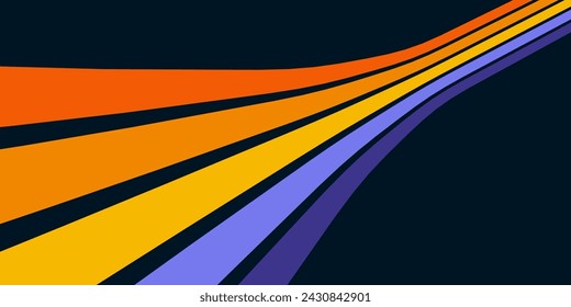 Fondo abstracto del arco iris groovy diseño de línea ondulada en 1970 estilo Hippie Retro. Patrón vectorial listo para usar para tela, textil, envoltura y otros.