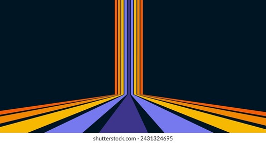 Fondo abstracto del arco iris groovy diseño de línea ondulada en 1970 estilo Hippie Retro. Patrón vectorial listo para usar para tela, textil, envoltura y otros.