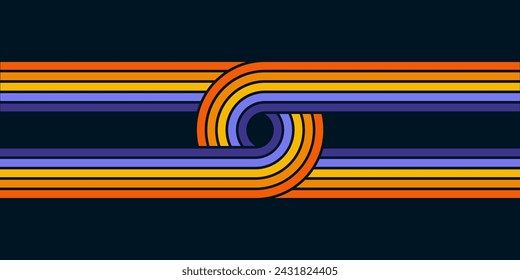 Abstract background of rainbow groovy Wavy Line design in 1970s Hippie Retro style. Vector pattern ready to use for cloth, textile, wrap and other.