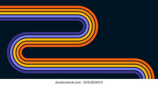 Abstract background of rainbow groovy Wavy Line design in 1970s Hippie Retro style. Vector pattern ready to use for cloth, textile, wrap and other.