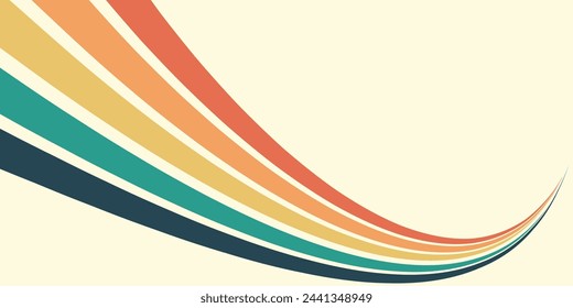 Abstract background of rainbow groovy Wavy Line design in 1970s Hippie Retro style. Vector pattern ready to use for cloth, textile, wrap and other.