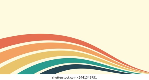 Abstract background of rainbow groovy Wavy Line design in 1970s Hippie Retro style. Vector pattern ready to use for cloth, textile, wrap and other.