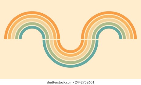 Abstrakter Hintergrund des Regenbogen-groovigen Wavy-Lines-Designs im Hippie-Retro-Stil der 1970er Jahre. Vektor-Muster bereit für Stoff, Textil, Wrap und andere.
