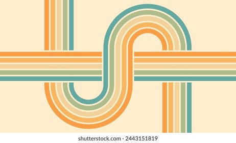 Abstract background of rainbow groovy Wavy Lines design in 1970s Hippie Retro style. Vector pattern ready to use for cloth, textile, wrap and other.