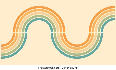 Abstract background of rainbow groovy Wavy Lines design in 1970s Hippie Retro style. Vector pattern ready to use for cloth, textile, wrap and other.