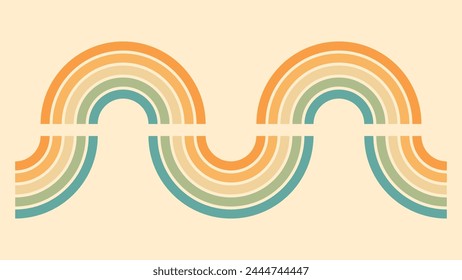 Abstract background of rainbow groovy Wavy Lines design in 1970s Hippie Retro style. Vector pattern ready to use for cloth, textile, wrap and other.