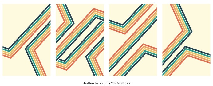 Abstract background of rainbow groovy Wavy Line design in 1970s Hippie Retro style. Vector pattern ready to use for cloth, textile, wrap and other.
