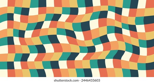 Abstract background of rainbow groovy Wavy Line design in 1970s Hippie Retro style. Vector pattern ready to use for cloth, textile, wrap and other.