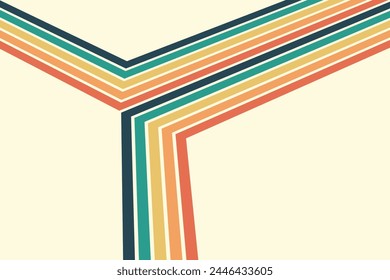 Abstract background of rainbow groovy Wavy Line design in 1970s Hippie Retro style. Vector pattern ready to use for cloth, textile, wrap and other.