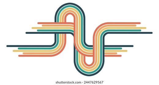 Fondo Abstractas de arco iris groovy diseño de línea ondulada en 1970 estilo Hippie Retro. Patrón de Vector listo para usar para tela, textil, envoltura y otros.
