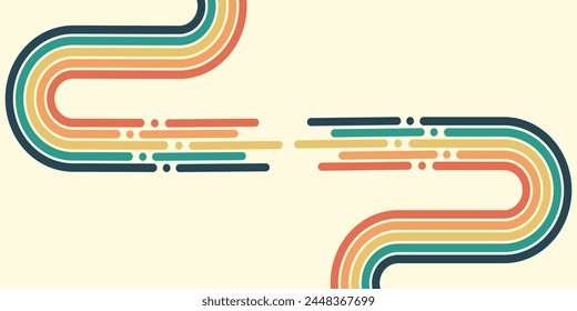 Abstract background of rainbow groovy Wavy Line design in 1970s Hippie Retro style. Vector pattern ready to use for cloth, textile, wrap and other.