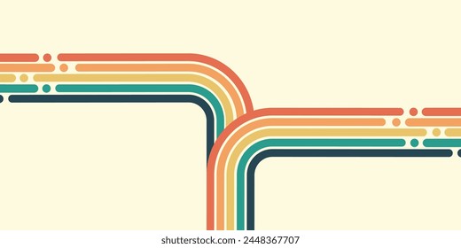 Abstract background of rainbow groovy Wavy Line design in 1970s Hippie Retro style. Vector pattern ready to use for cloth, textile, wrap and other.