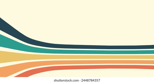 Abstract background of rainbow groovy Wavy Line design in 1970s Hippie Retro style. Vector pattern ready to use for cloth, textile, wrap and other.