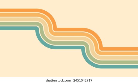 Abstract background of rainbow groovy Wavy Lines design in 1970s Hippie Retro style. Vector pattern ready to use for cloth, textile, wrap and other.