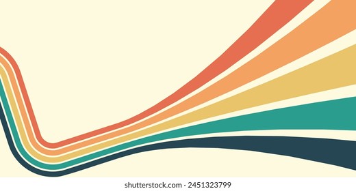 Abstract background of rainbow groovy Wavy Line design in 1970s Hippie Retro style. Vector pattern ready to use for cloth, textile, wrap and other.