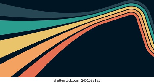 Abstract background of rainbow groovy Wavy Line design in 1970s Hippie Retro style. Vector pattern ready to use for cloth, textile, wrap and other.