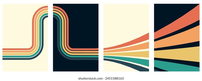 Abstract background of rainbow groovy Wavy Line design in 1970s Hippie Retro style. Vector pattern ready to use for cloth, textile, wrap and other.