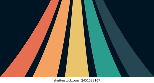 Abstract background of rainbow groovy Wavy Line design in 1970s Hippie Retro style. Vector pattern ready to use for cloth, textile, wrap and other.