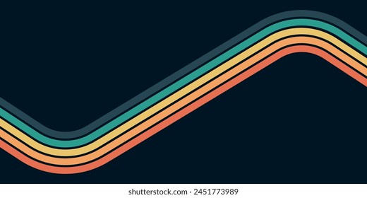 Abstract background of rainbow groovy Wavy Line design in 1970s Hippie Retro style. Vector pattern ready to use for cloth, textile, wrap and other.
