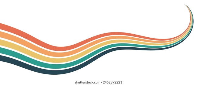 Abstract background of rainbow groovy Wavy Line design in 1970s Hippie Retro style. Vector pattern ready to use for cloth, textile, wrap and other.