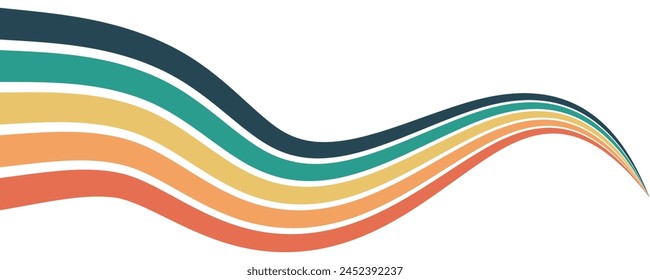 Abstract background of rainbow groovy Wavy Line design in 1970s Hippie Retro style. Vector pattern ready to use for cloth, textile, wrap and other.