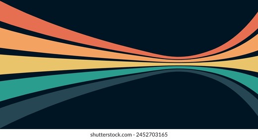 Fondo Abstractas de arco iris groovy diseño de línea ondulada en 1970 estilo Hippie Retro. Patrón de Vector listo para usar para tela, textil, envoltura y otros.