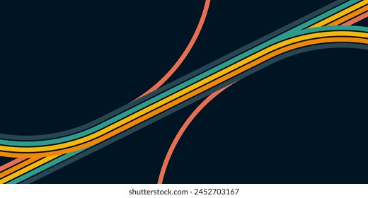 Abstract background of rainbow groovy Wavy Line design in 1970s Hippie Retro style. Vector pattern ready to use for cloth, textile, wrap and other.