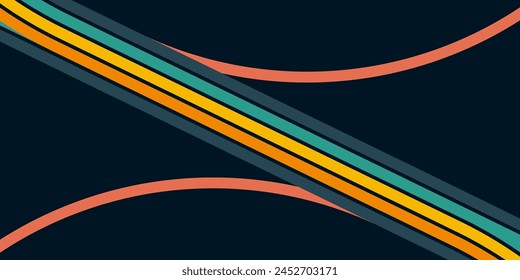 Abstract background of rainbow groovy Wavy Line design in 1970s Hippie Retro style. Vector pattern ready to use for cloth, textile, wrap and other.