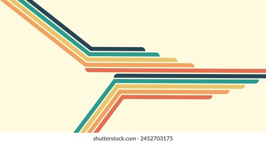 Abstract background of rainbow groovy Wavy Line design in 1970s Hippie Retro style. Vector pattern ready to use for cloth, textile, wrap and other.