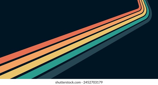 Abstract background of rainbow groovy Wavy Line design in 1970s Hippie Retro style. Vector pattern ready to use for cloth, textile, wrap and other.