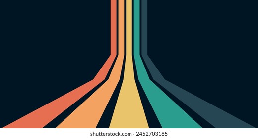 Abstract background of rainbow groovy Wavy Line design in 1970s Hippie Retro style. Vector pattern ready to use for cloth, textile, wrap and other.