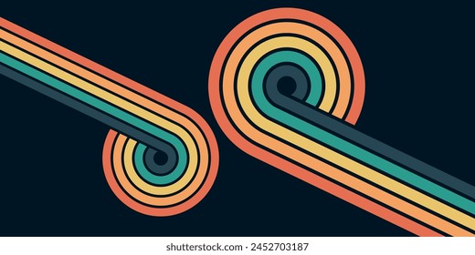 Abstract background of rainbow groovy Wavy Line design in 1970s Hippie Retro style. Vector pattern ready to use for cloth, textile, wrap and other.