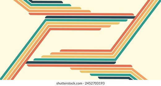 Abstract background of rainbow groovy Wavy Line design in 1970s Hippie Retro style. Vector pattern ready to use for cloth, textile, wrap and other.