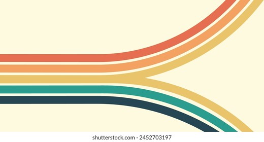 Abstract background of rainbow groovy Wavy Line design in 1970s Hippie Retro style. Vector pattern ready to use for cloth, textile, wrap and other.