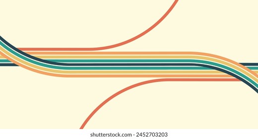Abstract background of rainbow groovy Wavy Line design in 1970s Hippie Retro style. Vector pattern ready to use for cloth, textile, wrap and other.