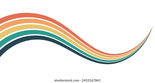 Abstract background of rainbow groovy Wavy Line design in 1970s Hippie Retro style. Vector pattern ready to use for cloth, textile, wrap and other.