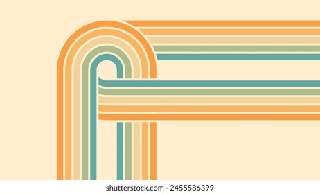 Abstract background of rainbow groovy Wavy Lines design in 1970s Hippie Retro style. Vector pattern ready to use for cloth, textile, wrap and other.