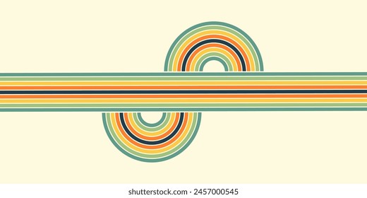 Abstract background of rainbow groovy Wavy Line design in 1970s Hippie Retro style. Vector pattern ready to use for cloth, textile, wrap and other.