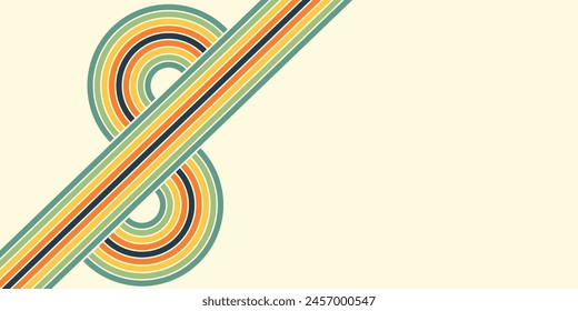 Abstract background of rainbow groovy Wavy Line design in 1970s Hippie Retro style. Vector pattern ready to use for cloth, textile, wrap and other.