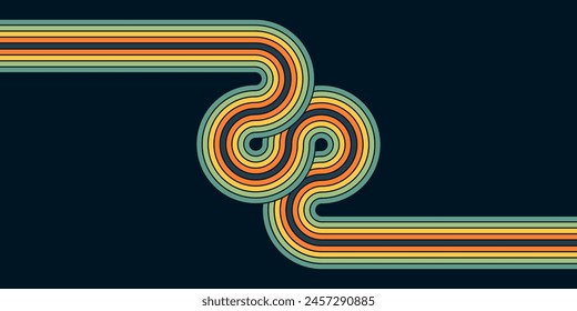 Abstract background of rainbow groovy Wavy Line design in 1970s Hippie Retro style. Vector pattern ready to use for cloth, textile, wrap and other.