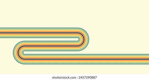 Abstract background of rainbow groovy Wavy Line design in 1970s Hippie Retro style. Vector pattern ready to use for cloth, textile, wrap and other.