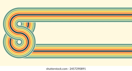 Abstract background of rainbow groovy Wavy Line design in 1970s Hippie Retro style. Vector pattern ready to use for cloth, textile, wrap and other.