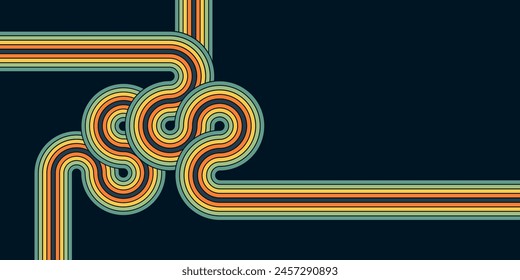 Abstract background of rainbow groovy Wavy Line design in 1970s Hippie Retro style. Vector pattern ready to use for cloth, textile, wrap and other.