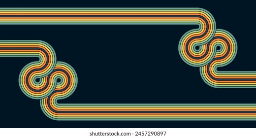 Abstract background of rainbow groovy Wavy Line design in 1970s Hippie Retro style. Vector pattern ready to use for cloth, textile, wrap and other.