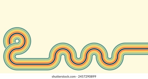 Abstrakter Hintergrund des Regenbogen-groovigen Wavy-Line-Designs im Hippie-Retro-Stil der 1970er Jahre. Vektorgrafik Muster bereit für Stoff, Textil, Wrap und andere.