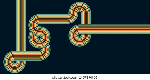 Abstract background of rainbow groovy Wavy Line design in 1970s Hippie Retro style. Vector pattern ready to use for cloth, textile, wrap and other.